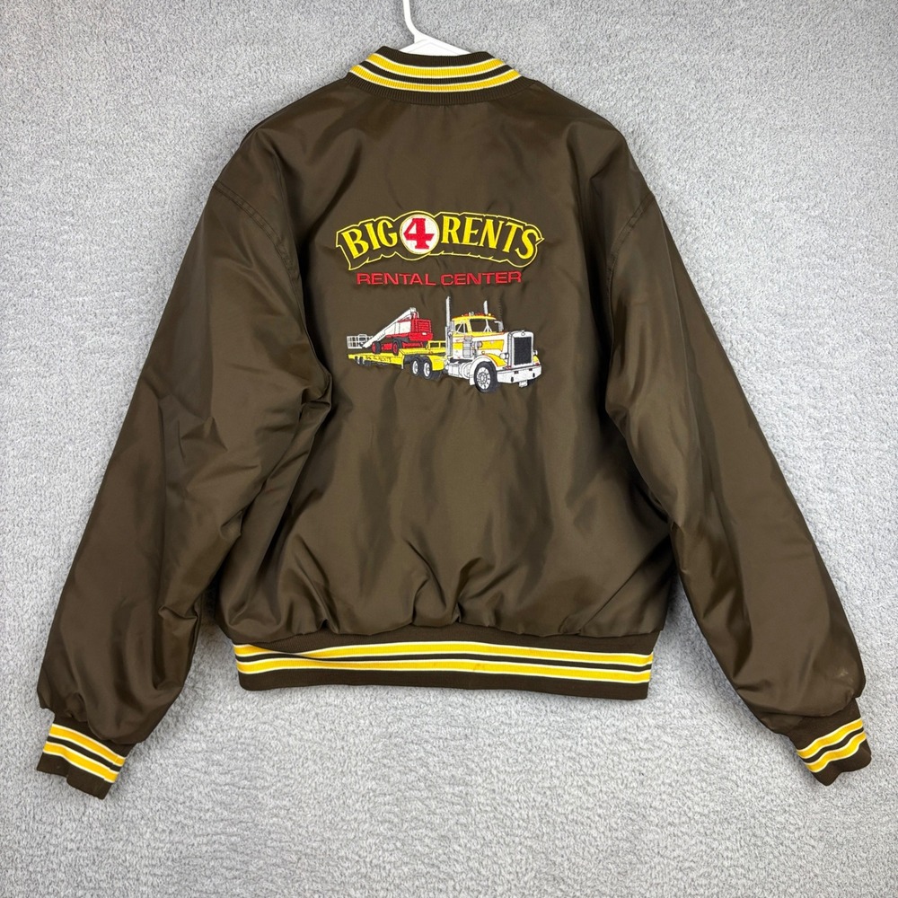 Vintage West Wind Bomber Jacket Mens Large Brown Semi Truck Trucker Made in USA